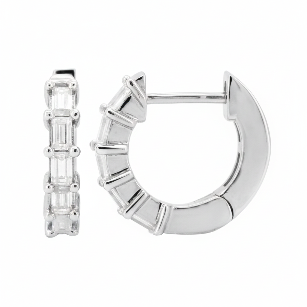 14K Gold Plated Moissanite Huggie Hoop Earrings | Sterling Silver, Dainty