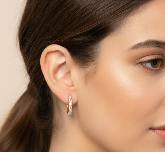 Moissanite Huggie Hoop Earrings, 14K Gold Plated Sterling Silver, Minimalist Ear Stack
