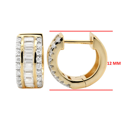 14K Gold Over Silver Moissanite Huggie Earrings, Baguette Diamond Hoop