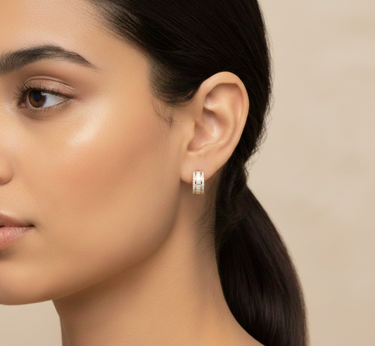 14K Gold Over Silver Moissanite Huggie Earrings, Baguette Diamond Hoop