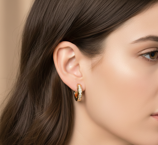 14K Gold Plated Moissanite Huggie Earrings, Pave Hoops