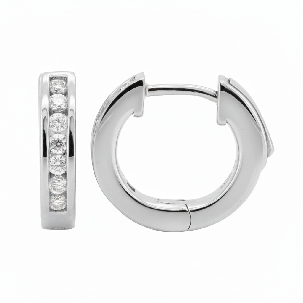 14K Gold Plated Moissanite Huggie Earrings, Pave Hoops