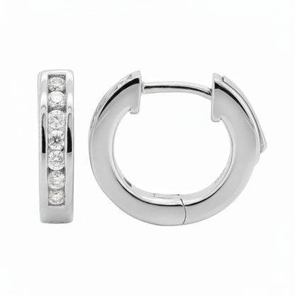 14K Gold Plated Moissanite Huggie Earrings, Pave Hoops
