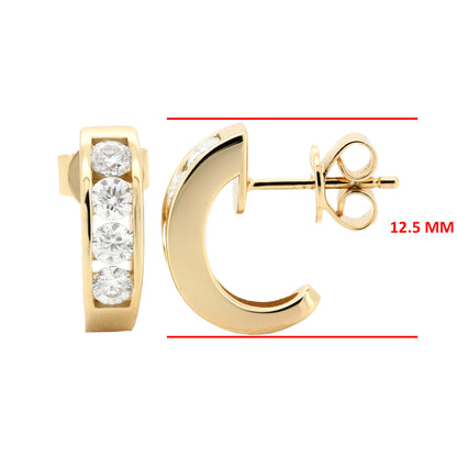 14K Gold Plated Silver Moissanite Huggies, Pave Set Earrings
