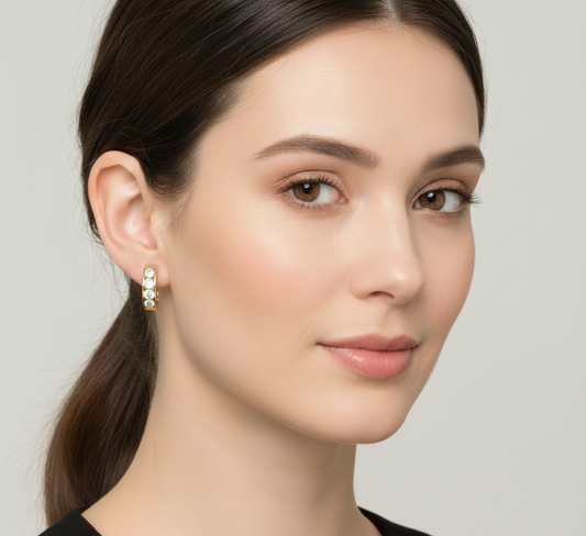14K Gold Plated Silver Moissanite Huggies, Pave Set Earrings