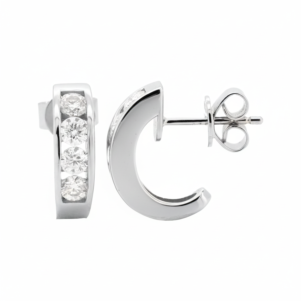 14K Gold Plated Silver Moissanite Huggies, Pave Set Earrings