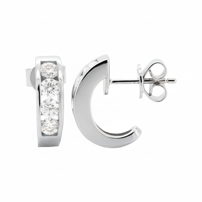 14K Gold Plated Silver Moissanite Huggies, Pave Set Earrings