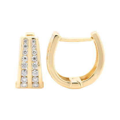 14K Gold Plated Huggie Earrings, Sterling Silver Moissanite Hoops