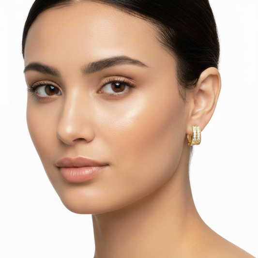 14K Gold Plated Huggie Earrings, Sterling Silver Moissanite Hoops