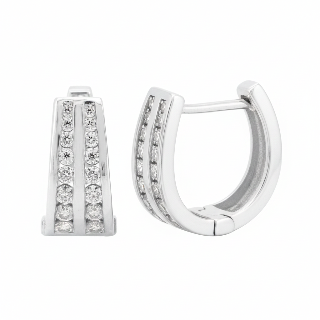 14K Gold Plated Huggie Earrings, Sterling Silver Moissanite Hoops