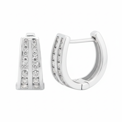 14K Gold Plated Huggie Earrings, Sterling Silver Moissanite Hoops