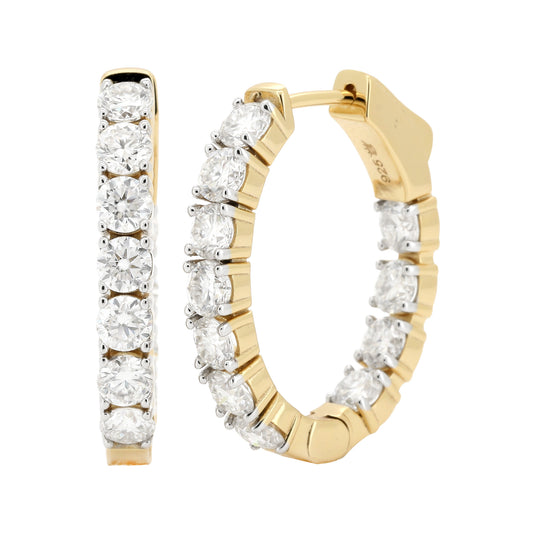 Oval Shape Hoop Earrings |14K Gold Plated Silver with  Brilliant Cut Moissanite Diamond |Three Size Available |Gift for Her
