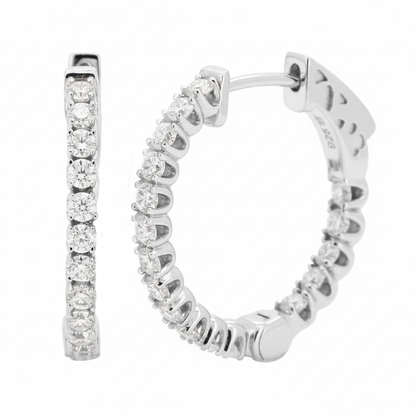 Eternity Moissanite Diamond Hoop Earrings - 14K Gold Plated Silver Dazzling Brilliant Cut | Prong Set Statement Hoops | Size- 19.5MM & 27 MM