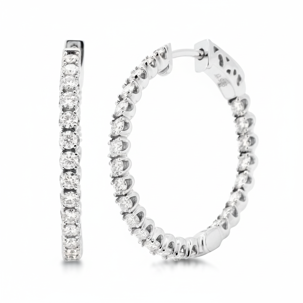 Eternity Moissanite Diamond Hoop Earrings - 14K Gold Plated Silver Dazzling Brilliant Cut | Prong Set Statement Hoops | Size- 19.5MM & 27 MM