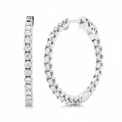 Eternity Moissanite Diamond Hoop Earrings - 14K Gold Plated Silver Dazzling Brilliant Cut | Prong Set Statement Hoops | Size- 19.5MM & 27 MM