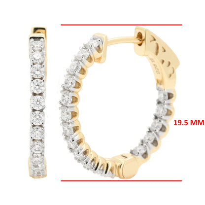 Eternity Moissanite Diamond Hoop Earrings - 14K Gold Plated Silver Dazzling Brilliant Cut | Prong Set Statement Hoops | Size- 19.5MM & 27 MM