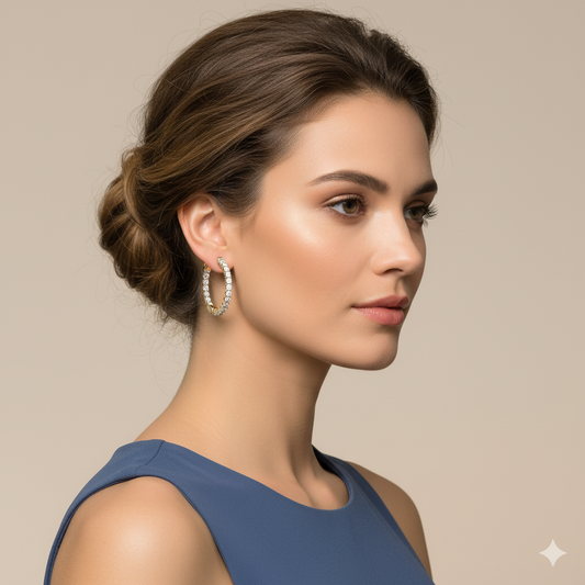 Eternity Moissanite Diamond Hoop Earrings - 14K Gold Plated Silver Dazzling Brilliant Cut | Prong Set Statement Hoops | Size- 19.5MM & 27 MM