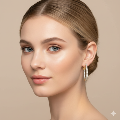 14K Gold Plated Silver Moissanite Diamond Oval Shape Hoop Earrings | 20MM, 25MM, 29MM Sizes | Prong Set Brilliant Cut Hoops | Dainty Diamond Hoops