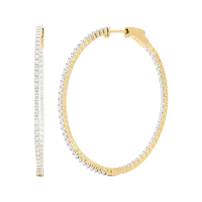 14K Gold Plated Silver Moissanite Diamond Hoop Earrings | Available in 38mm | 2 1/2CTW & 51mm |3 1/2CTW  | Classic Prong Set Brilliant Cut Hoops