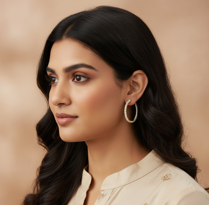 Dazzling 14K Gold Plated Silver Moissanite Diamond Hoop Earrings | Brilliant Cut | Available in 25.4mm (1.5CTW) & 35.6mm (2CTW) | Prong Set