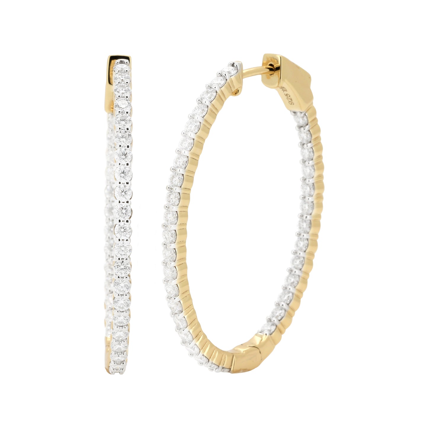 Dazzling 14K Gold Plated Silver Moissanite Diamond Hoop Earrings | Brilliant Cut | Available in 25.4mm (1.5CTW) & 35.6mm (2CTW) | Prong Set