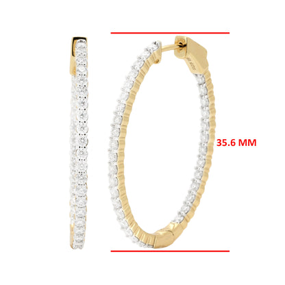 Dazzling 14K Gold Plated Silver Moissanite Diamond Hoop Earrings | Brilliant Cut | Available in 25.4mm (1.5CTW) & 35.6mm (2CTW) | Prong Set