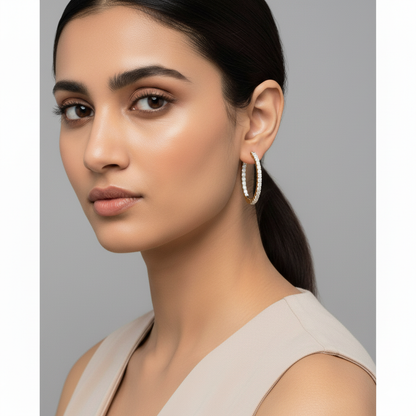 Dazzling 14K Gold Plated Silver Moissanite Diamond Hoop Earrings | Brilliant Cut | Available in 25.4mm (1.5CTW) & 35.6mm (2CTW) | Prong Set