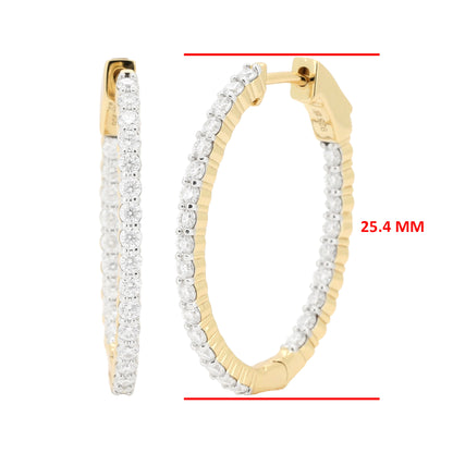 Dazzling 14K Gold Plated Silver Moissanite Diamond Hoop Earrings | Brilliant Cut | Available in 25.4mm (1.5CTW) & 35.6mm (2CTW) | Prong Set