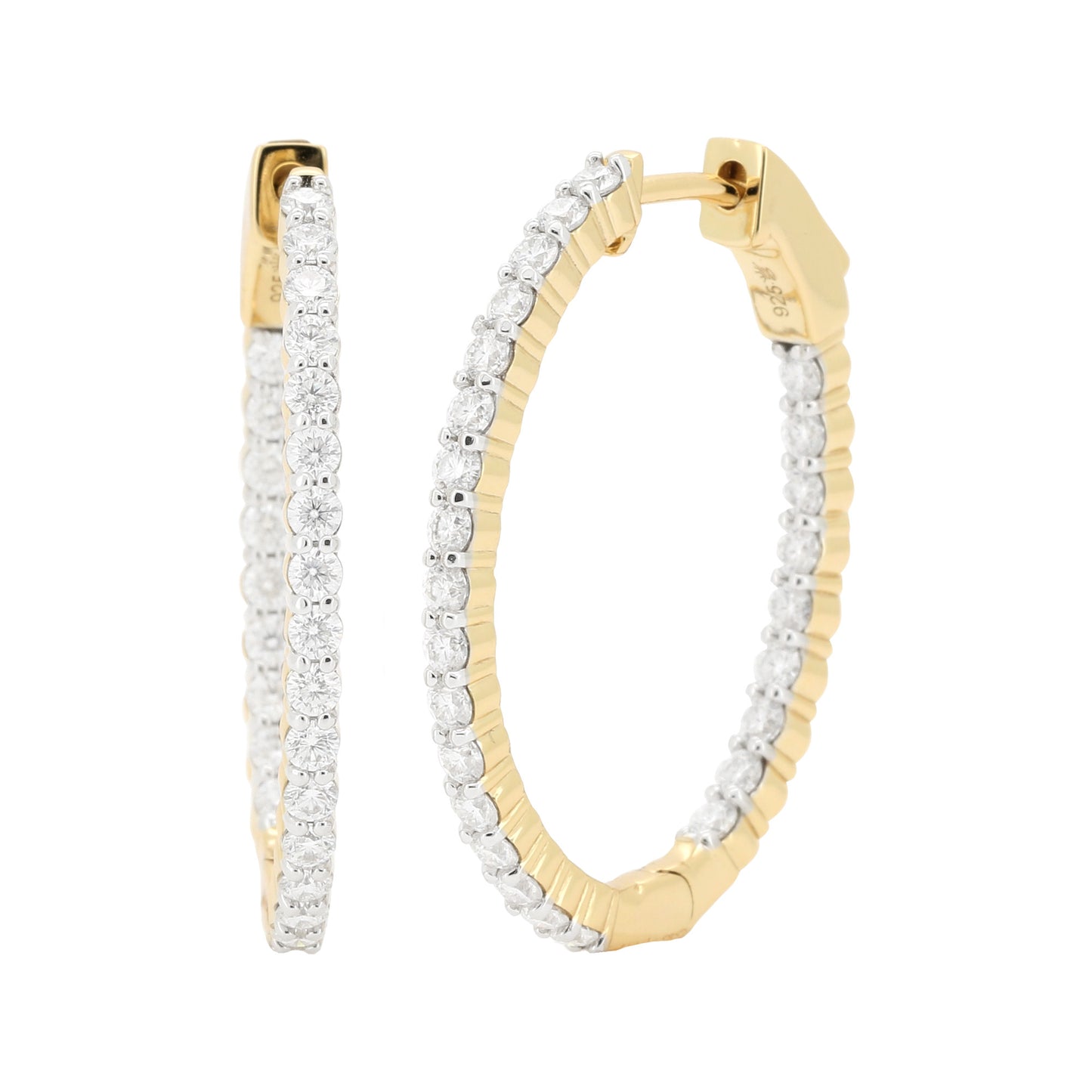 Dazzling 14K Gold Plated Silver Moissanite Diamond Hoop Earrings | Brilliant Cut | Available in 25.4mm (1.5CTW) & 35.6mm (2CTW) | Prong Set