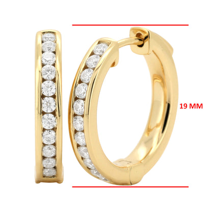 14K Gold Plated Silver Pave Set Moissanite Hoop Earrings| Circular Shape | Available in Size- 19MM-4/5 CTW & 25MM-1CTW | Minimalist Gift