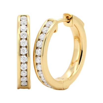 14K Gold Plated Silver Pave Set Moissanite Hoop Earrings| Circular Shape | Available in Size- 19MM-4/5 CTW & 25MM-1CTW | Minimalist Gift