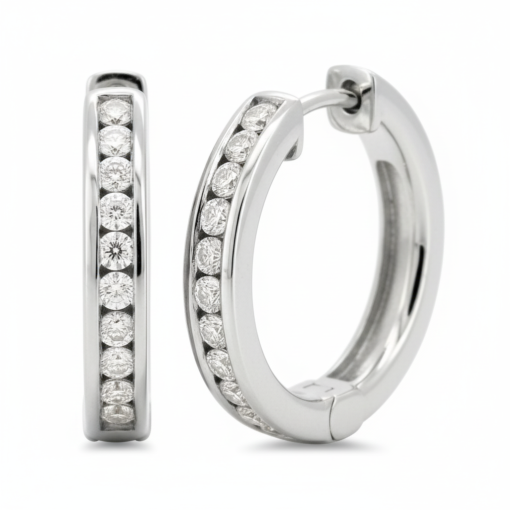 14K Gold Plated Silver Pave Set Moissanite Hoop Earrings| Circular Shape | Available in Size- 19MM-4/5 CTW & 25MM-1CTW | Minimalist Gift