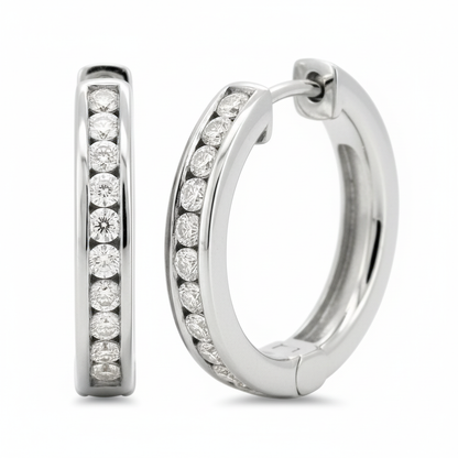 14K Gold Plated Silver Pave Set Moissanite Hoop Earrings| Circular Shape | Available in Size- 19MM-4/5 CTW & 25MM-1CTW | Minimalist Gift