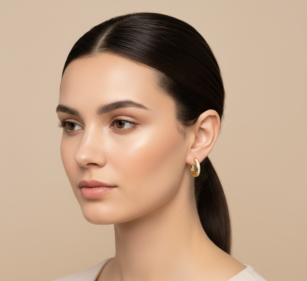 14K Gold Plated Silver Pave Set Moissanite Hoop Earrings| Circular Shape | Available in Size- 19MM-4/5 CTW & 25MM-1CTW | Minimalist Gift
