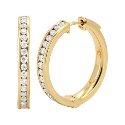 14K Gold Plated Silver Pave Set Moissanite Hoop Earrings| Circular Shape | Available in Size- 19MM-4/5 CTW & 25MM-1CTW | Minimalist Gift