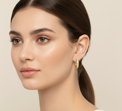 14K Gold Plated Silver Pave Set Moissanite Hoop Earrings| Circular Shape | Available in Size- 19MM-4/5 CTW & 25MM-1CTW | Minimalist Gift