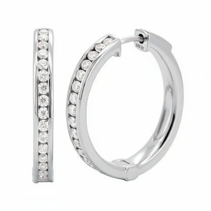 14K Gold Plated Silver Pave Set Moissanite Hoop Earrings| Circular Shape | Available in Size- 19MM-4/5 CTW & 25MM-1CTW | Minimalist Gift