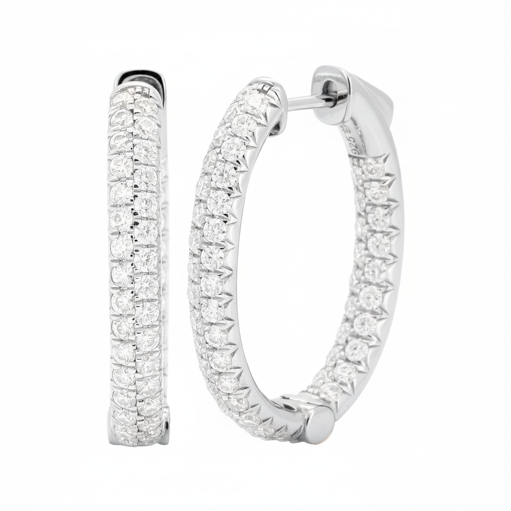 14K Gold Oval Inside Out Diamond Hoops, Size 25MM/31MM |Lab Grown Diamond Earrings, Dainty Bridal Gift, Available in Solid Gold & Silver