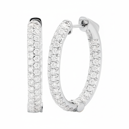 14K Gold Oval Inside Out Diamond Hoops, Size 25MM/31MM |Lab Grown Diamond Earrings, Dainty Bridal Gift, Available in Solid Gold & Silver