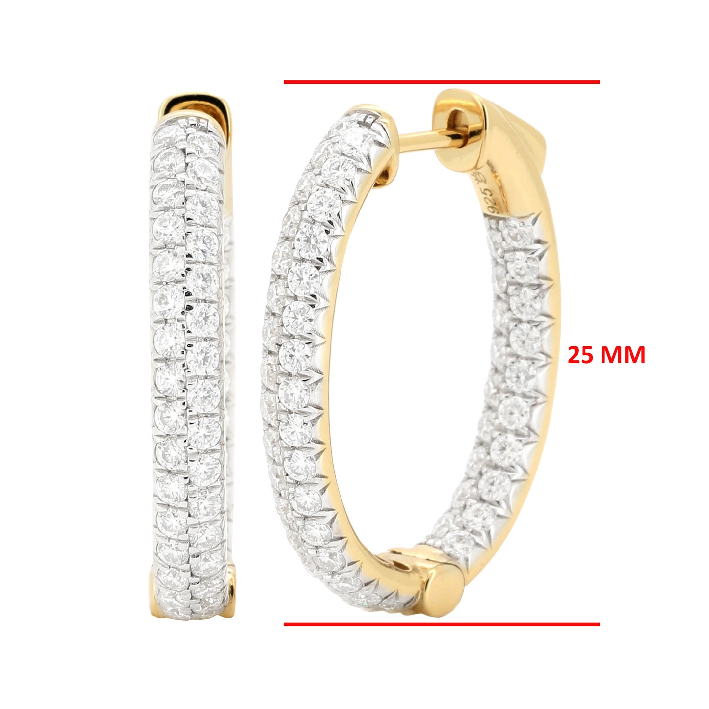 14K Gold Plated Silver Oval Shape | Moissanite Hoop Earrings | Two Row Inside Out Brilliant Cut  Hoops |  25mm & 31mm Dainty Bridal Gift
