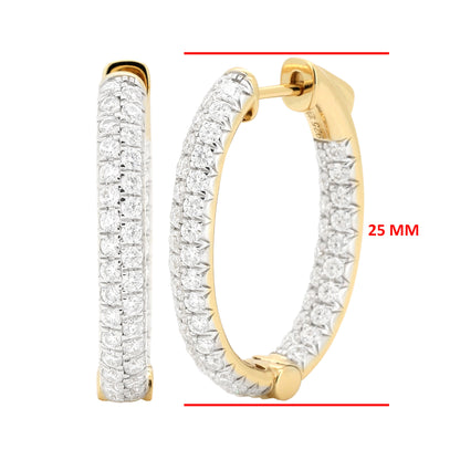 14K Gold Plated Silver Oval Shape | Moissanite Hoop Earrings | Two Row Inside Out Brilliant Cut  Hoops |  25mm & 31mm Dainty Bridal Gift