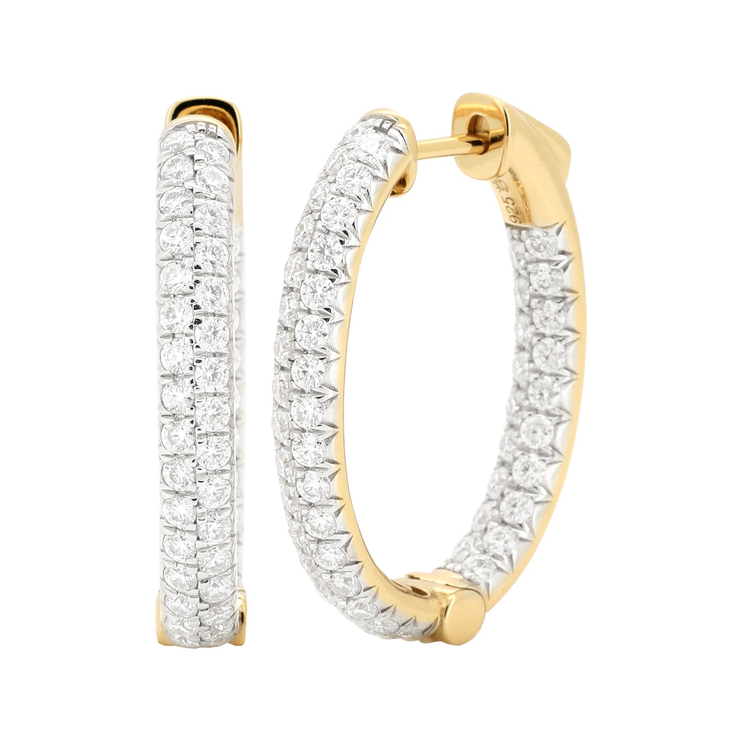 14K Gold Plated Silver Oval Shape | Moissanite Hoop Earrings | Two Row Inside Out Brilliant Cut  Hoops |  25mm & 31mm Dainty Bridal Gift