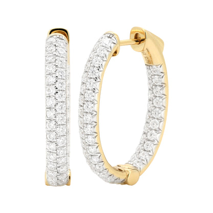 14K Gold Plated Silver Oval Shape | Moissanite Hoop Earrings | Two Row Inside Out Brilliant Cut  Hoops |  25mm & 31mm Dainty Bridal Gift