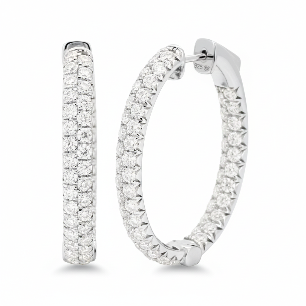 14K Gold Oval Inside Out Diamond Hoops, Size 25MM/31MM |Lab Grown Diamond Earrings, Dainty Bridal Gift, Available in Solid Gold & Silver