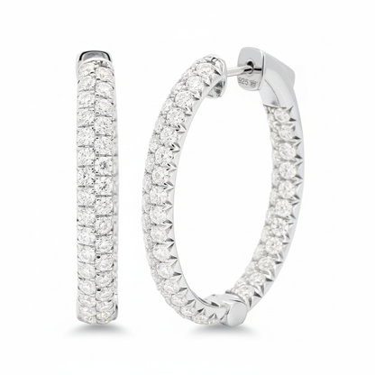 14K Gold Oval Inside Out Diamond Hoops, Size 25MM/31MM |Lab Grown Diamond Earrings, Dainty Bridal Gift, Available in Solid Gold & Silver