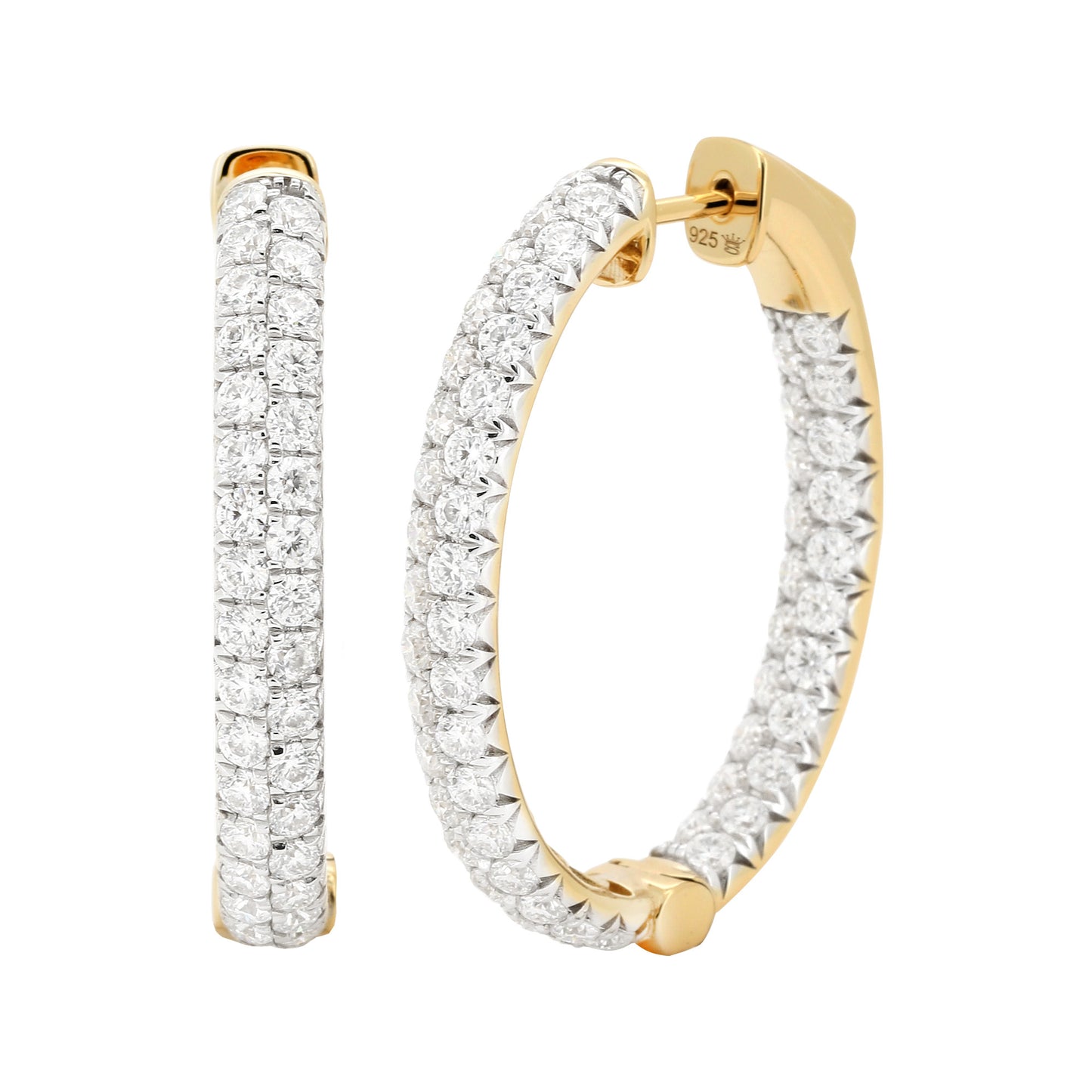 14K Gold Oval Inside Out Diamond Hoops, Size 25MM/31MM |Lab Grown Diamond Earrings, Dainty Bridal Gift, Available in Solid Gold & Silver