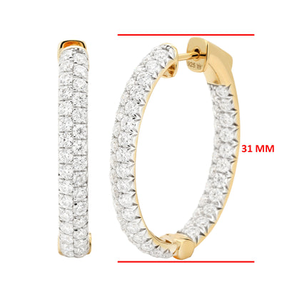 14K Gold Oval Inside Out Diamond Hoops, Size 25MM/31MM |Lab Grown Diamond Earrings, Dainty Bridal Gift, Available in Solid Gold & Silver