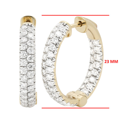 Two-Row Moissanite Inside Out Hoop Earrings, 14K Gold Plated Silver, Circular Shape Prong Set, Size 23MM  & 31MM
