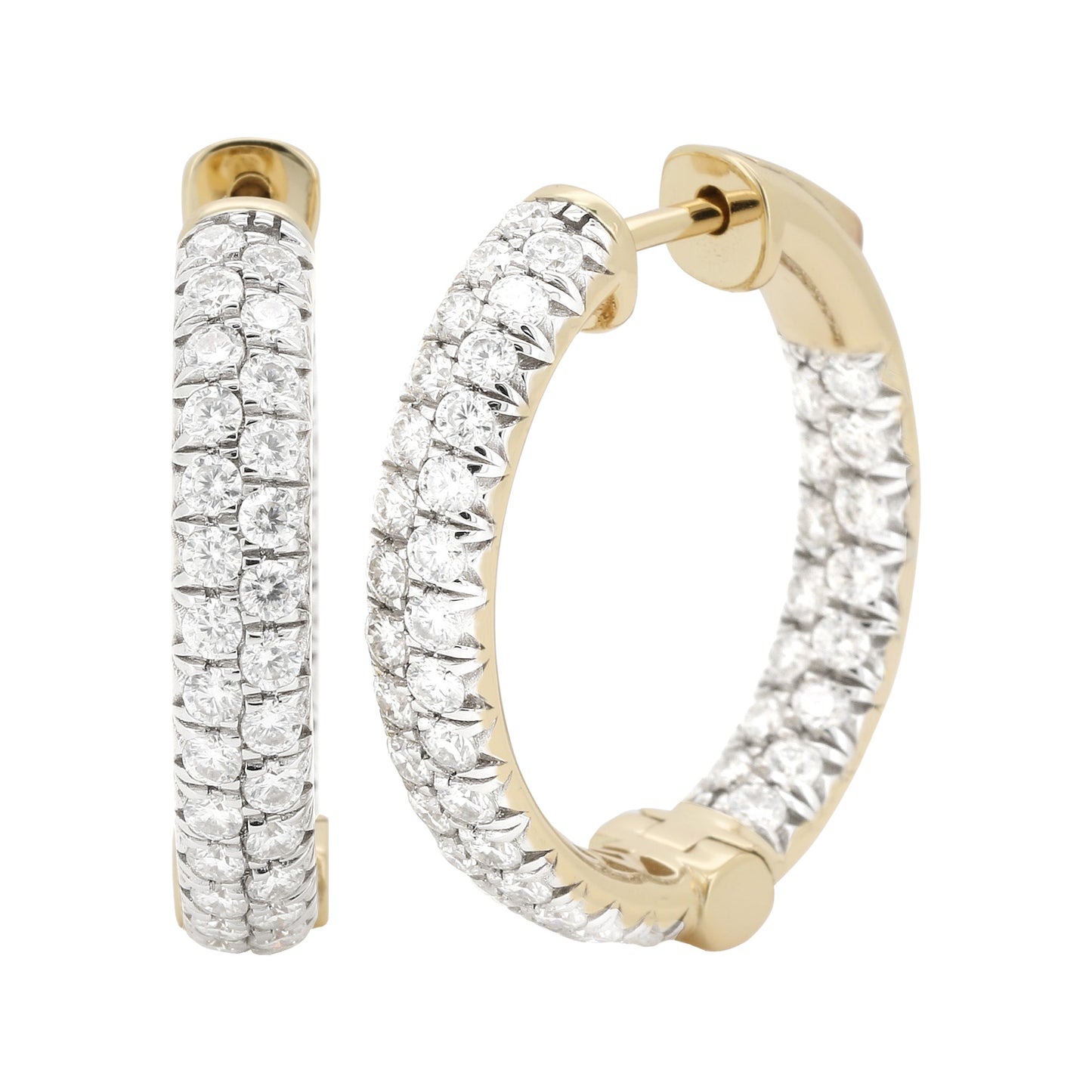 Two-Row Moissanite Inside Out Hoop Earrings, 14K Gold Plated Silver, Circular Shape Prong Set, Size 23MM  & 31MM