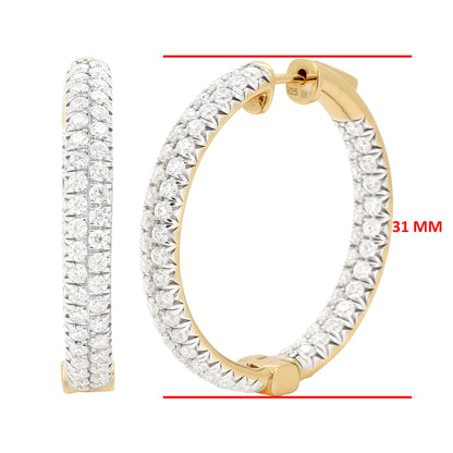 Two-Row Moissanite Inside Out Hoop Earrings, 14K Gold Plated Silver, Circular Shape Prong Set, Size 23MM  & 31MM